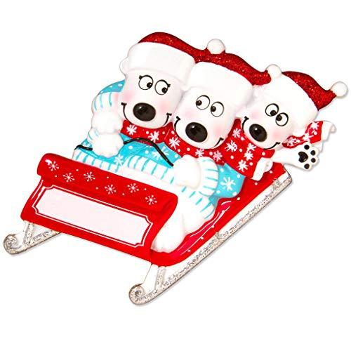 Polar Bears on Sled Sleigh Family Personalized Ornament (Family of 3)
