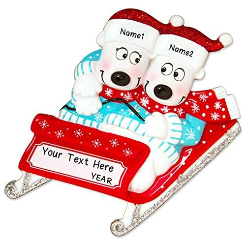 Polar Bears on Sled Sleigh Personalized Ornament (Family of 2)