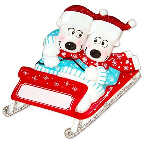 Polar Bears on Sled Sleigh Personalized Ornament (Family of 2)