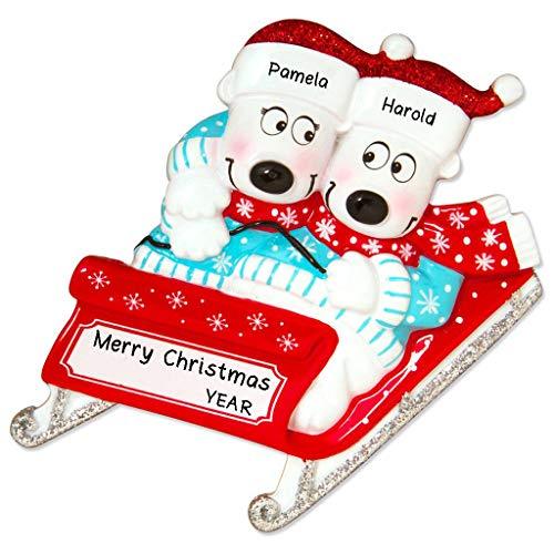 Polar Bears on Sled Sleigh Personalized Ornament (Family of 2)