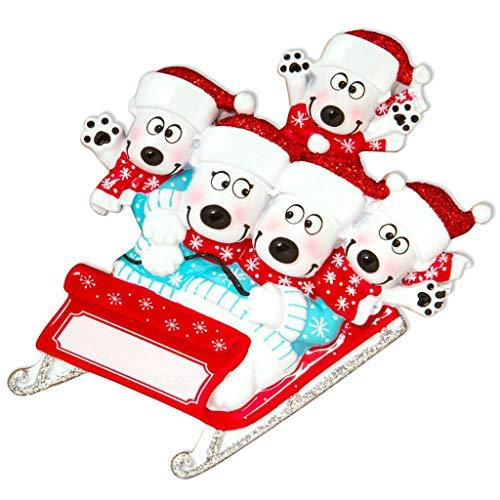 Polar Bears on Sled Sleigh Personalized Ornament (Family of 5)