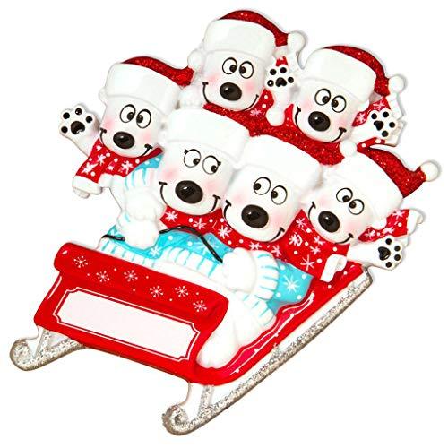 Polar Bears on Sled Sleigh Personalized Ornament (Family of 6)