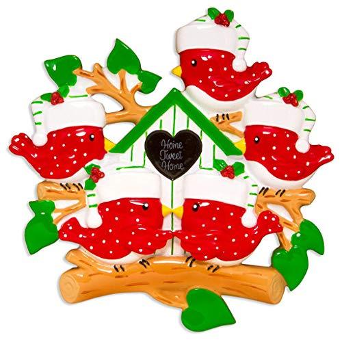 Red Bird Cardinal Home Sweet Home Ornament (Family of 5)