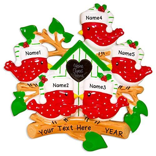 Red Bird Cardinal Home Sweet Home Ornament (Family of 5)
