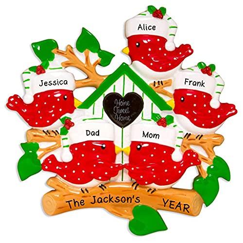 Red Bird Cardinal Home Sweet Home Ornament (Family of 5)
