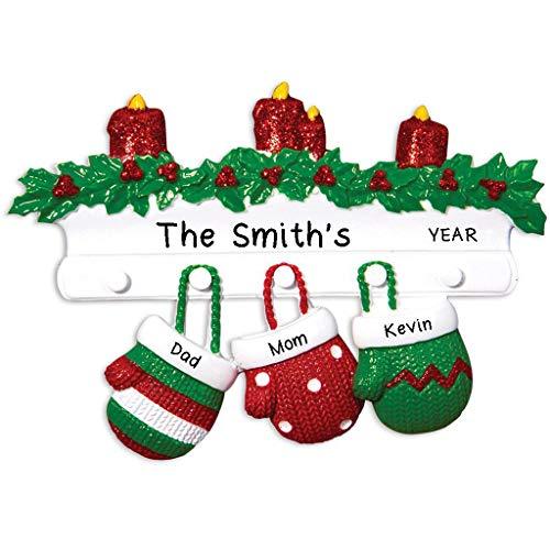 Red Green Mitten Family Personalized Ornament (Family of 3) Default Title