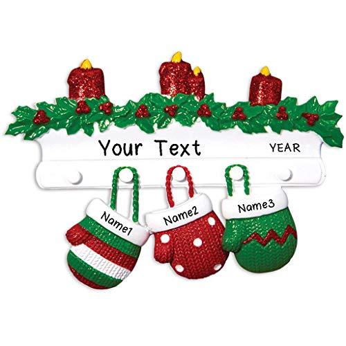 Red Green Mitten Family Personalized Ornament (Family of 3)