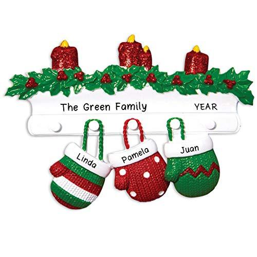 Red Green Mitten Family Personalized Ornament (Family of 3)