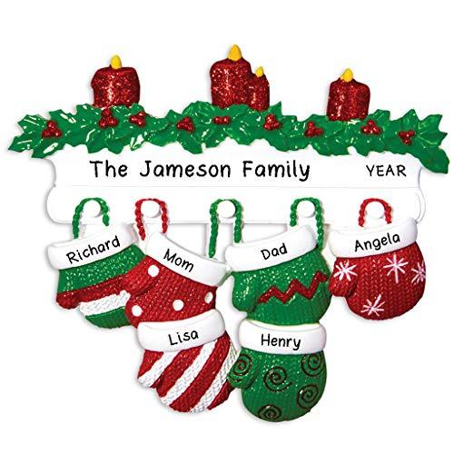 Red Green Mitten Family Personalized Ornament (Family of 6) Default Title