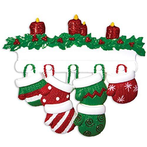 Red Green Mitten Family Personalized Ornament (Family of 6)