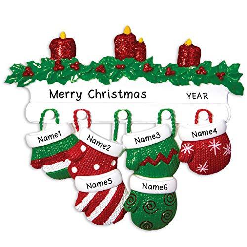Red Green Mitten Family Personalized Ornament (Family of 6)
