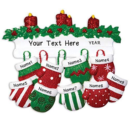 Red Green Mitten Family Personalized Ornament (Family of 9) Default Title