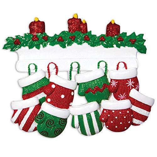 Red Green Mitten Family Personalized Ornament (Family of 9)
