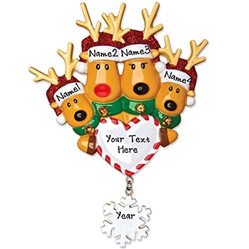 Reindeer Family with Santa Hat Personalized Ornament (Family of 4) Default Title