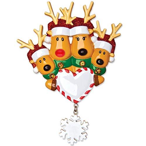 Reindeer Family with Santa Hat Personalized Ornament (Family of 4)