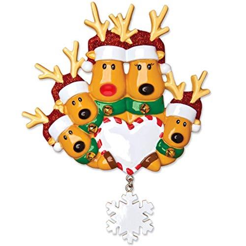 Reindeer Family with Santa Hat Personalized Ornament (Family of 5)