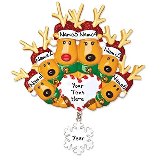 Reindeer Family with Santa Hat Personalized Ornament (Family of 6) Default Title