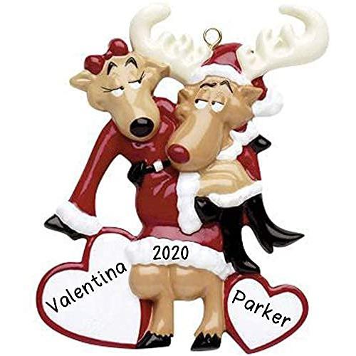 Santa Deer Couple Personalized Ornament