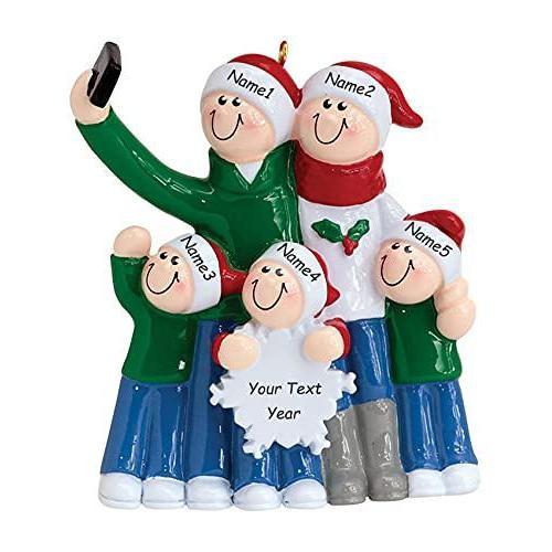 Selfie Couple Personalized Ornament (Family of 5)