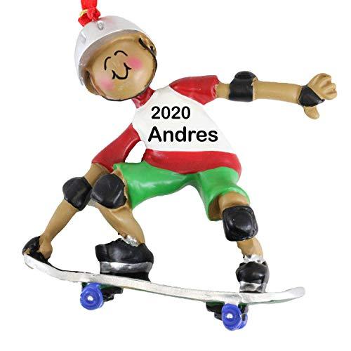 Skateboarder Boy Personalized Ornament (African American Boy)