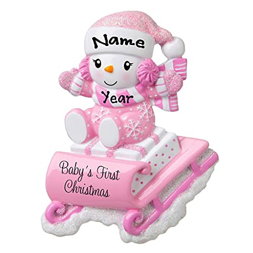 Snow Baby on Sled Personalized Ornament (Pink) Default Title