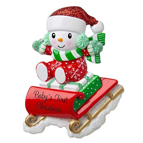 Snow Baby on Sled Personalized Ornament (Red)