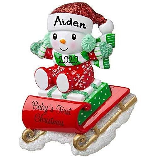 Snow Baby on Sled Personalized Ornament (Red)
