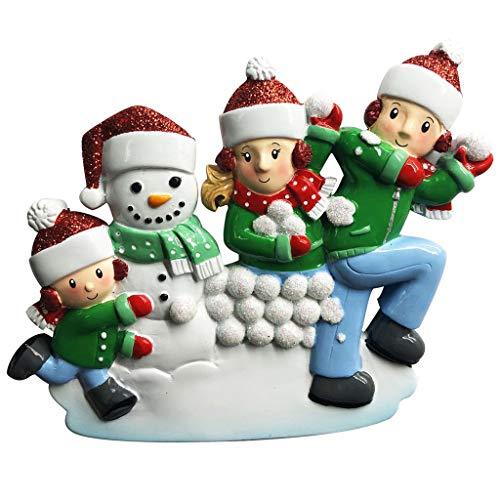 Snowball Fight Family Personalized Ornament (Family of 3)