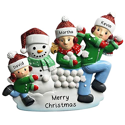 Snowball Fight Family Personalized Ornament (Family of 3)