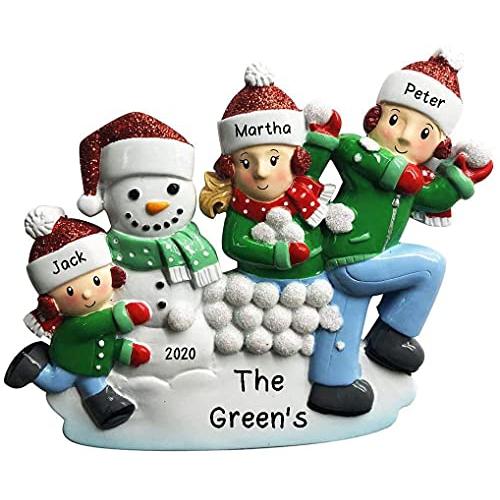 Snowball Fight Family Personalized Ornament (Family of 3)