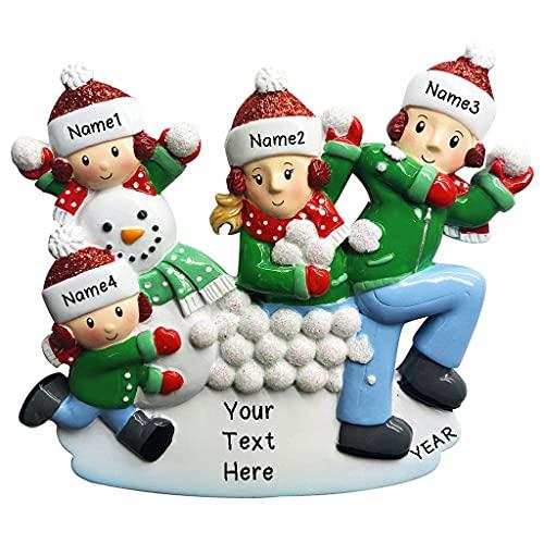 Snowball Fight Family Personalized Ornament (Family of 4) Default Title