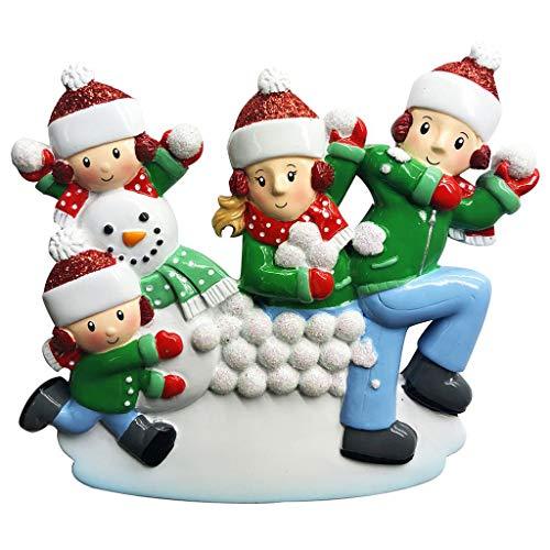 Snowball Fight Family Personalized Ornament (Family of 4)