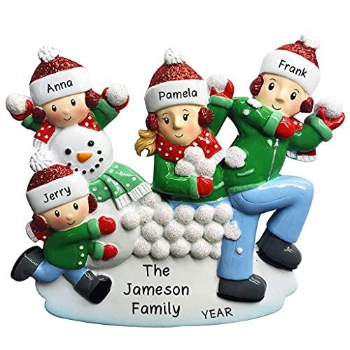 Snowball Fight Family Personalized Ornament (Family of 4)