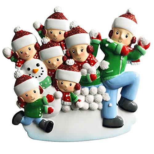 Snowball Fight Family Personalized Ornament (Family of 7)