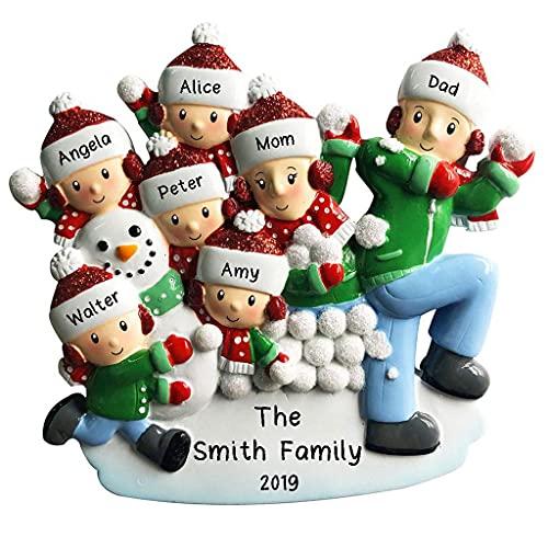 Snowball Fight Family Personalized Ornament (Family of 7)