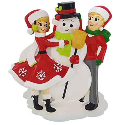 Snowman Building Couple Family Personalized Christmas Ornament