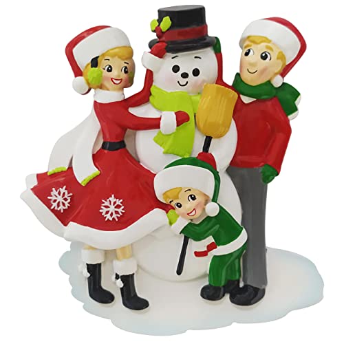 Snowman Building Family of 3 Personalized Christmas Ornament