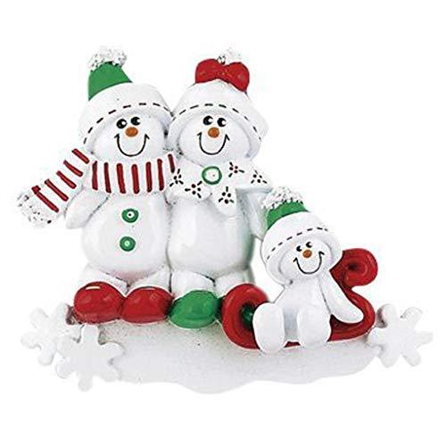 Snowman Sled Personalized Ornament (Family of 3)