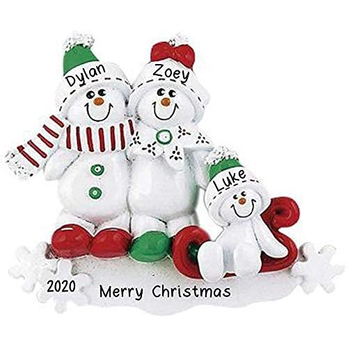 Snowman Sled Personalized Ornament (Family of 3)