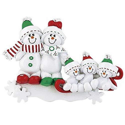 Snowman Sled Personalized Ornament (Family of 5)