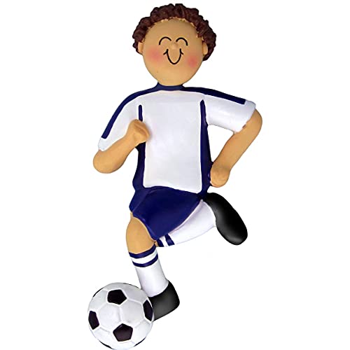 Soccer Boy Personalized Ornament (Blue Male Brunette) Default Title