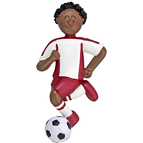 Soccer Boy Personalized Ornament (Red Male African American) Default Title