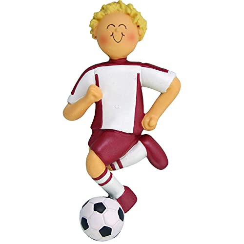 Soccer Boy Personalized Ornament (Red Male Blonde) Default Title