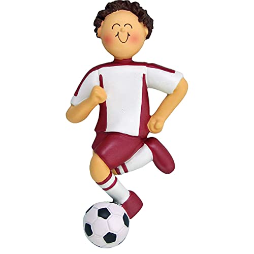 Soccer Boy Personalized Ornament (Red Male Brunette) Default Title