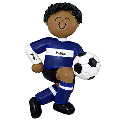 Soccer Child Personalized Ornament (Blue Uniform African American Boy) Default Title