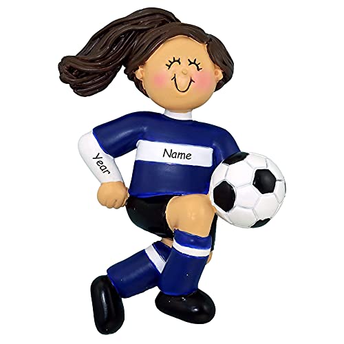 Soccer Child Personalized Ornament (Blue Uniform Brunette Girl) Default Title
