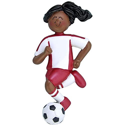 Soccer Girl Personalized Ornament (Red Female African American) Default Title