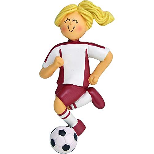 Soccer Girl Personalized Ornament (Red Female Blonde) Default Title