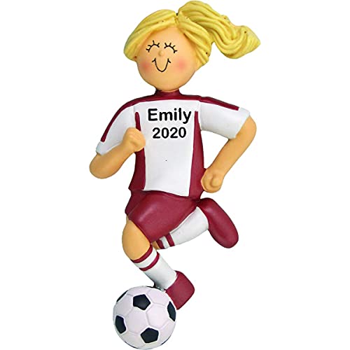 Soccer Girl Personalized Ornament (Red Female Blonde)