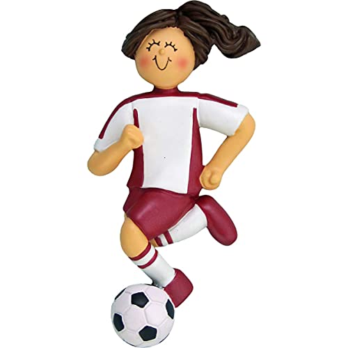 Soccer Girl Personalized Ornament (Red Female Brunette) Default Title